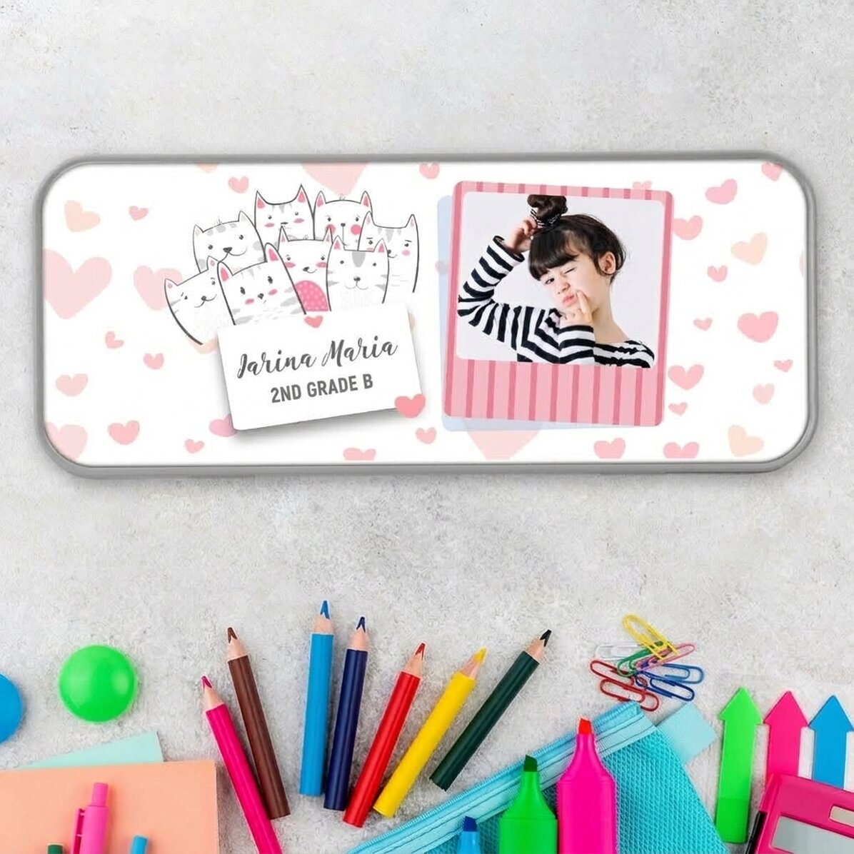 Personalisiertes Federmäppchen mit Foto und Text – Kitty