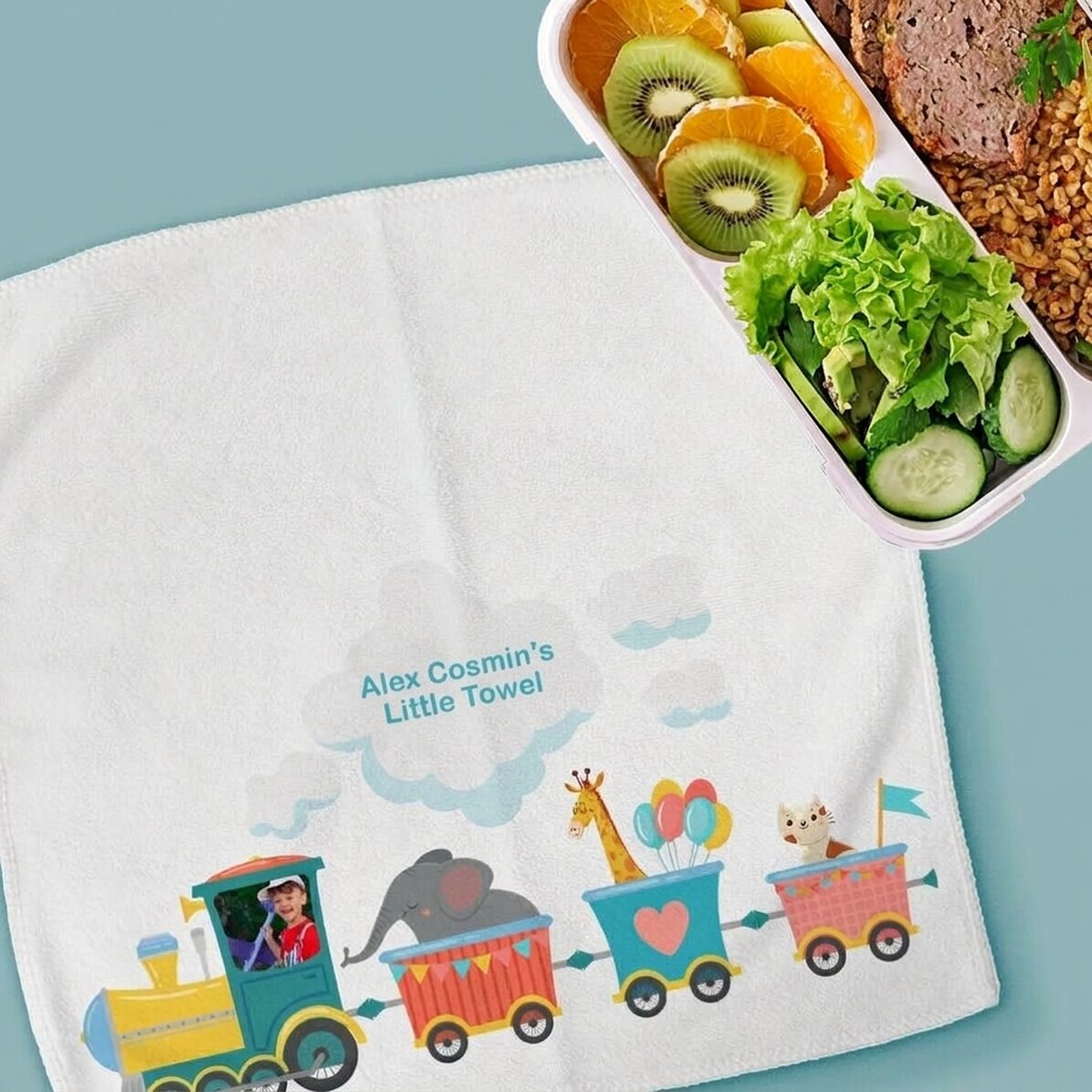 Personalisiertes Handtuch mit Namen und Foto – Eisenbahn