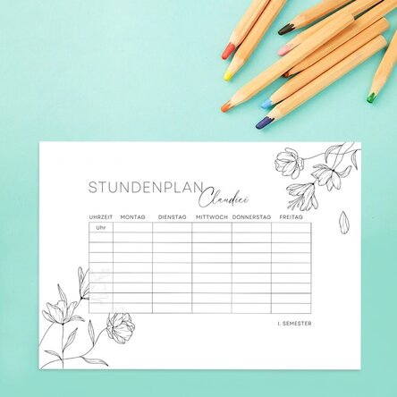 Individuell gestalteter Stundenplan mit Namen – Flowers