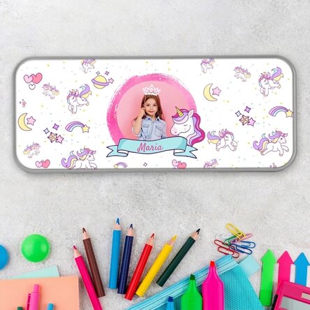 Personalisiertes Federmäppchen mit Foto und Text – Einhorn
