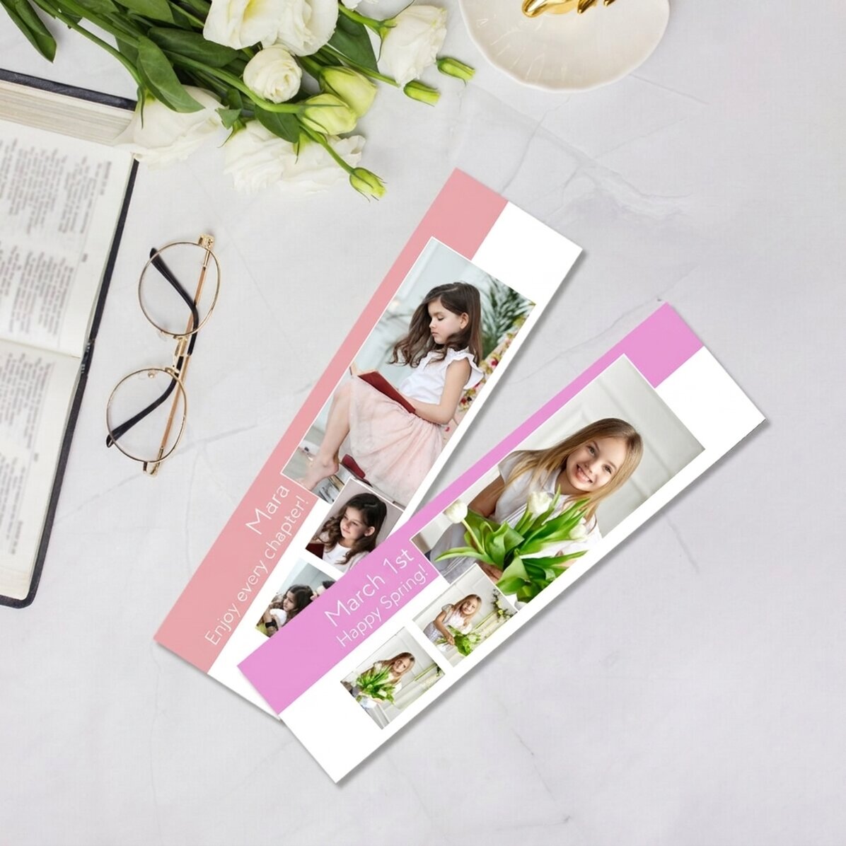 Personalisiertes Lesezeichen mit 3 Fotos und Text – „You are special“