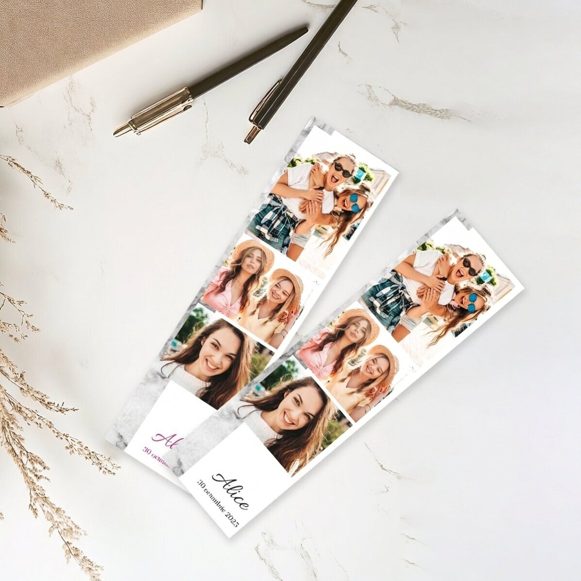 Personalisiertes Lesezeichen mit Text und 3 Fotos