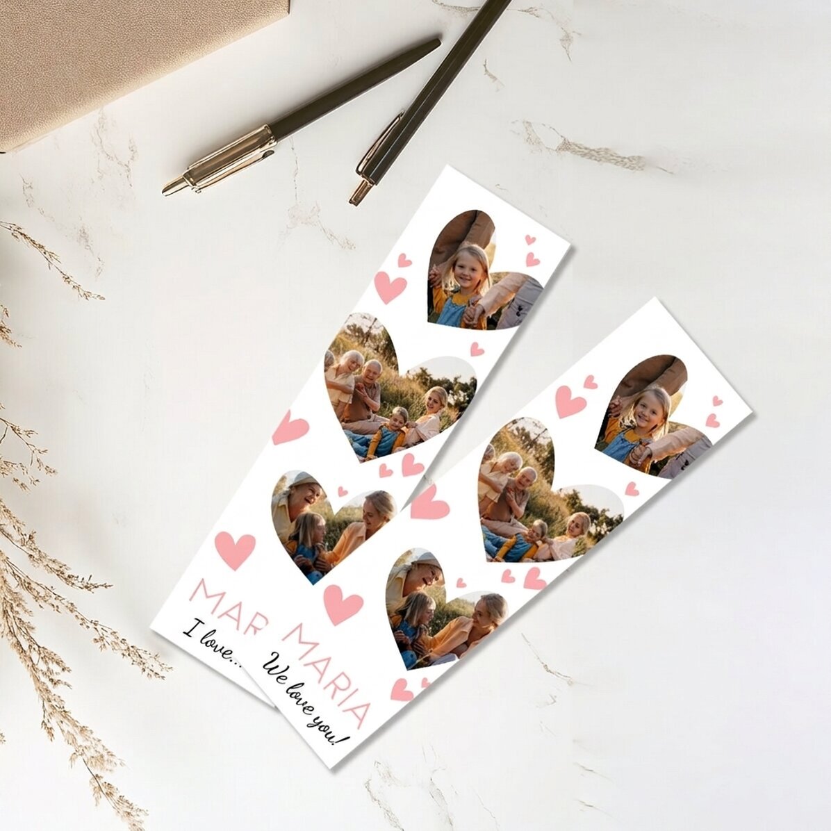 Personalisiertes Lesezeichen mit 3 Fotos und Text – Lovely