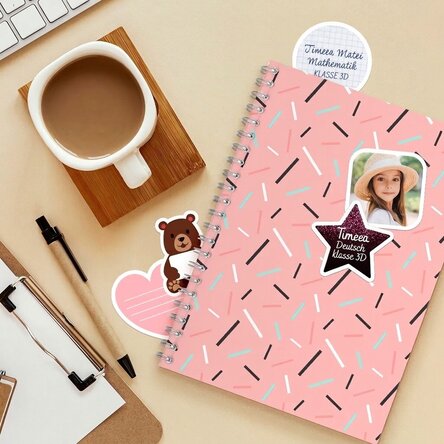 6er-Set personalisierter Aufkleber (selbstklebende Etiketten) für die Schule – Cute