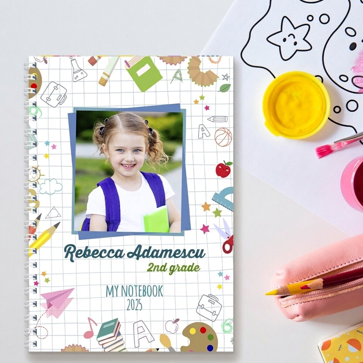 Personalisiertes Notizbuch mit Foto und Text – Back to School
