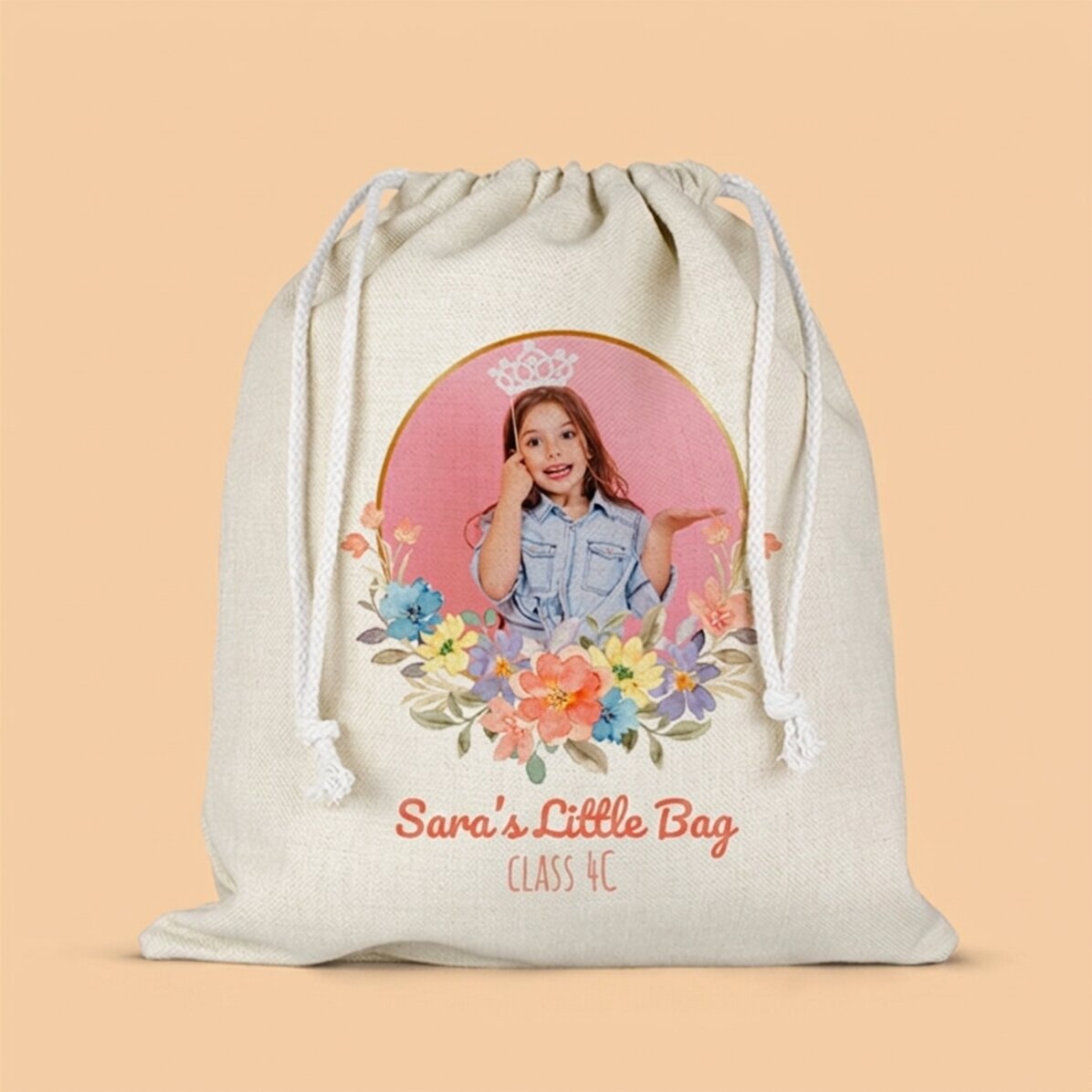 Personalisierte Kindergartentasche mit Text und Foto – Flowers