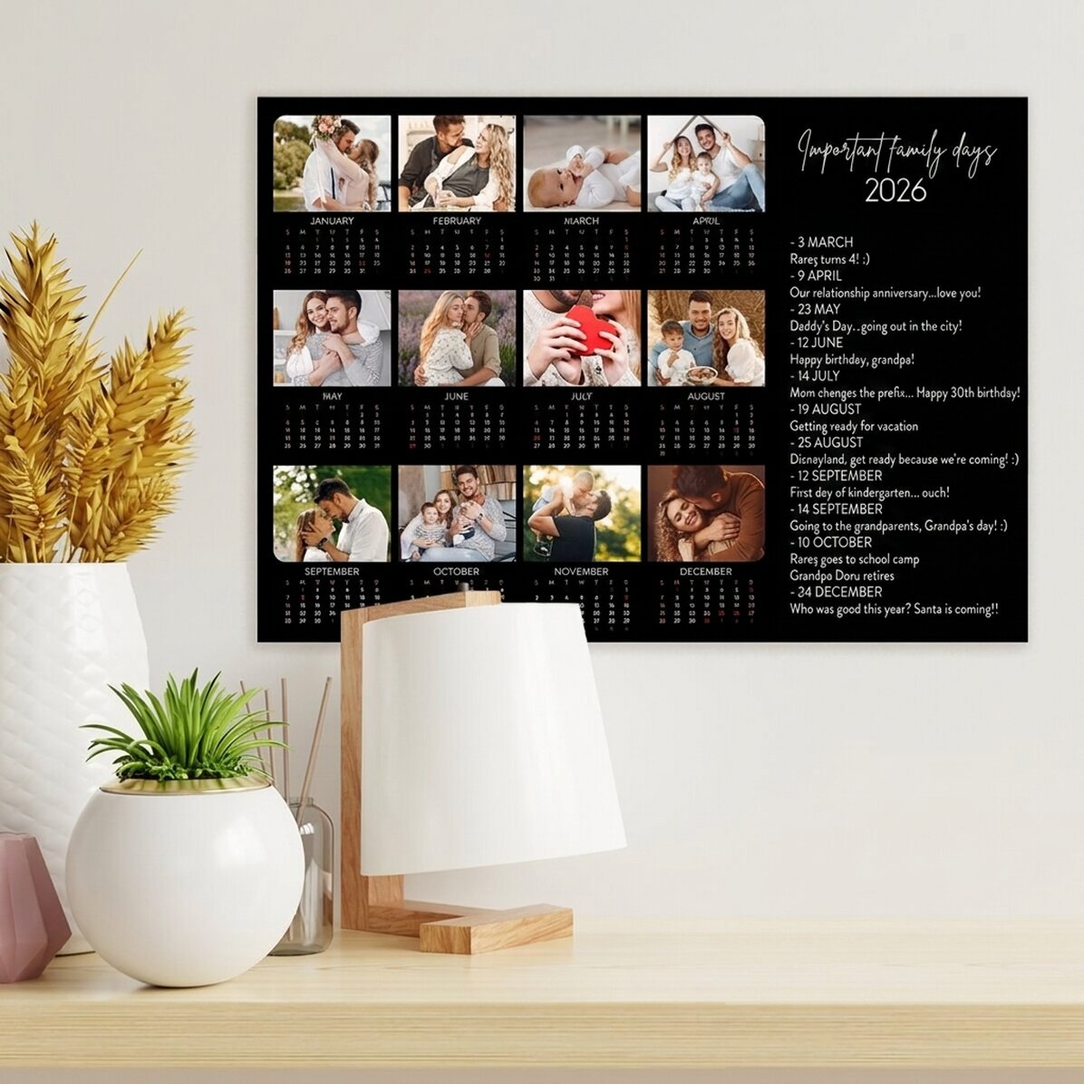 Individuell gestalteter Kalender mit 12 Fotos und Text – Besondere Tage