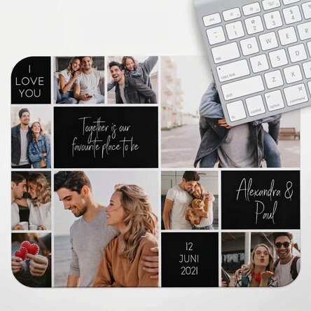 Individuell gestaltetes XL-Mauspad mit 9 Fotos und Text – Memories