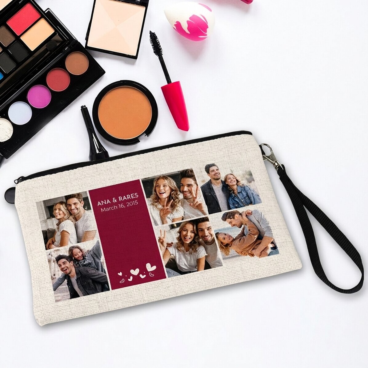 Personalisierte Kosmetiktasche mit Text und 6 Fotos