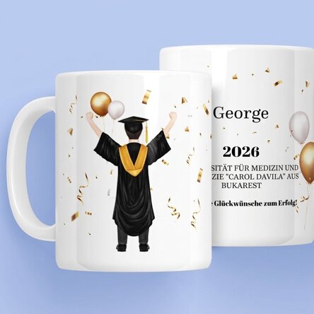 Personalisierte Tasse mit Text – „His graduation“