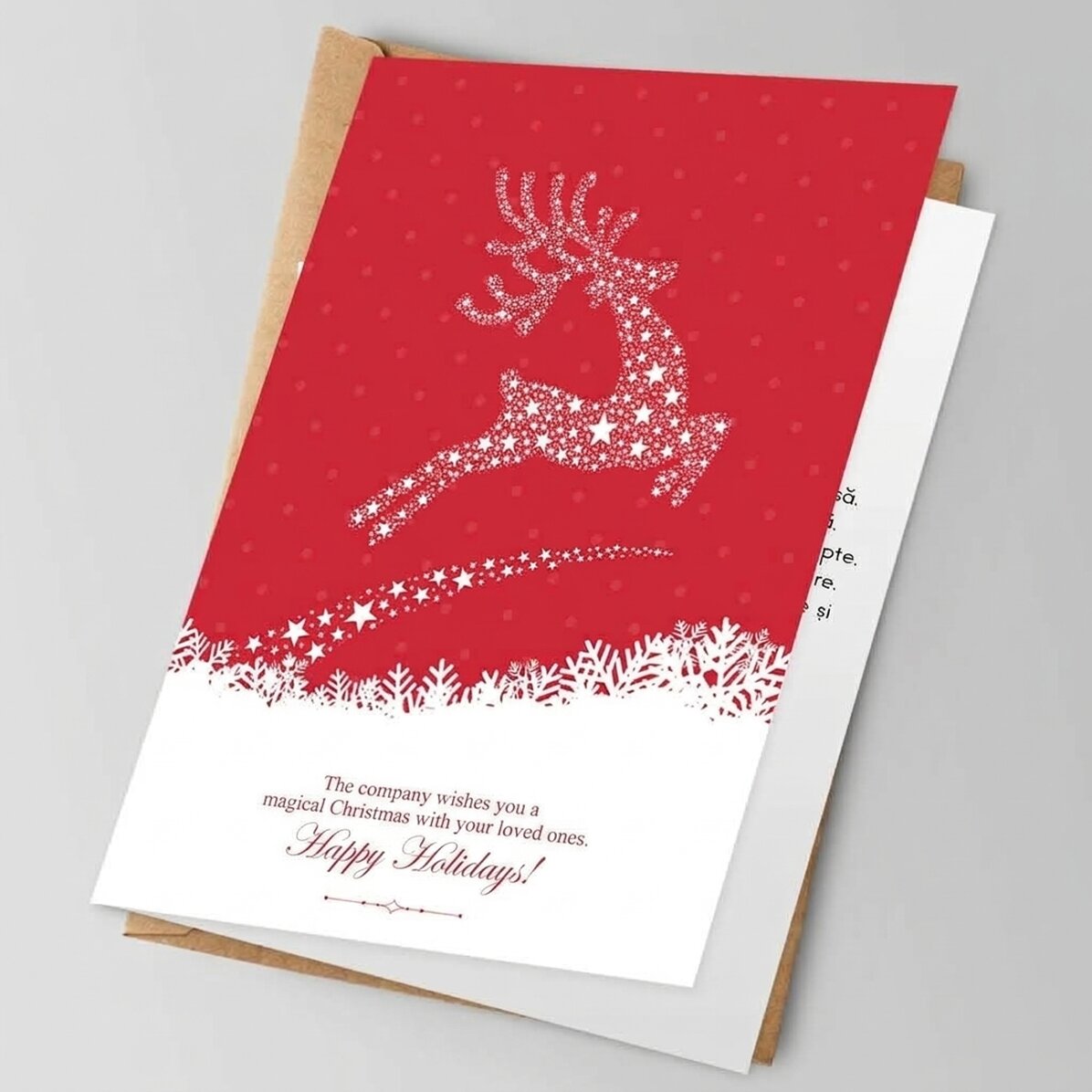 Personalisierte Grußkarte, Vorderseite und Rückseite mit Text und Logo – Weihnachtszauber