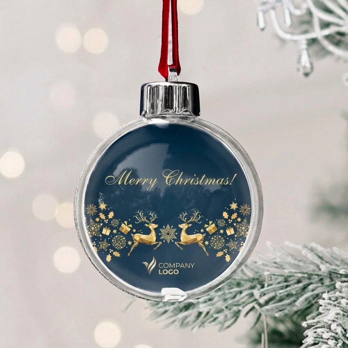 Personalisierte Kugel mit Logo und Botschaft – Weihnachtsgeschichte