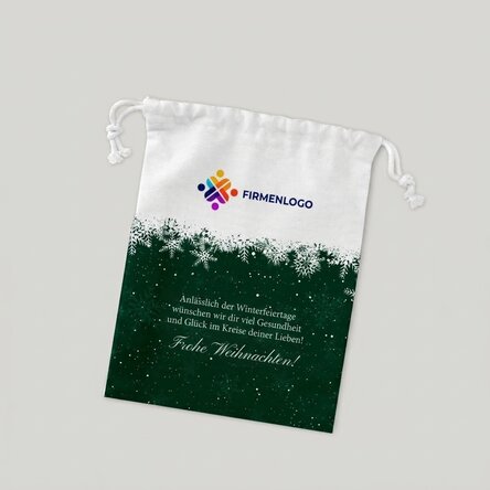 Kleiner Geschenktüte, individuell gestaltet mit Logo und Text – Frohe Feiertage!