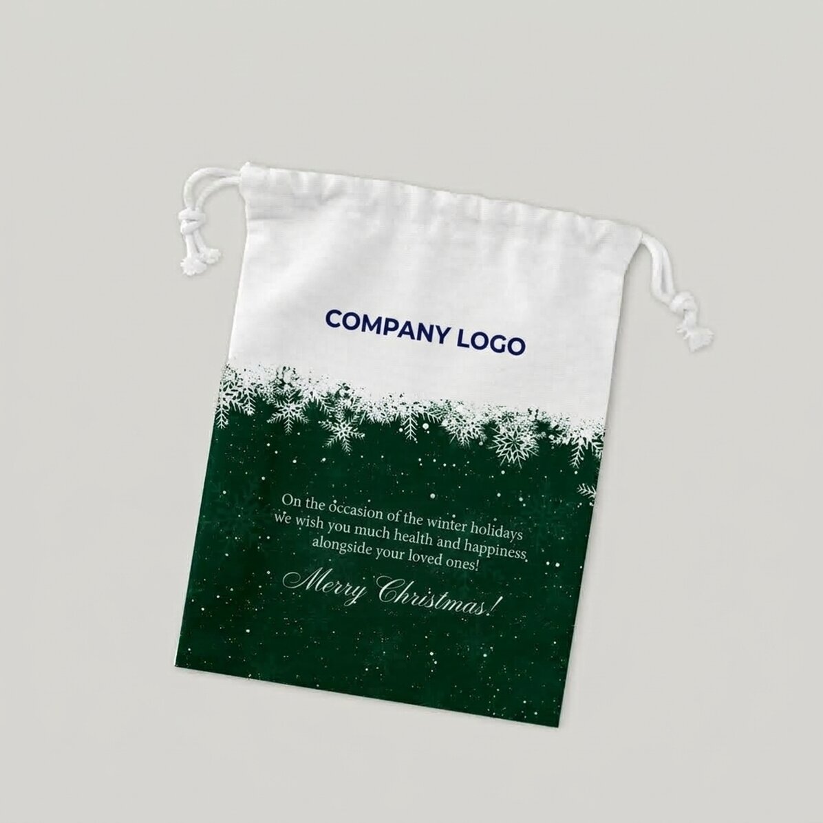 Kleiner Geschenktüte, individuell gestaltet mit Logo und Text – Frohe Feiertage!