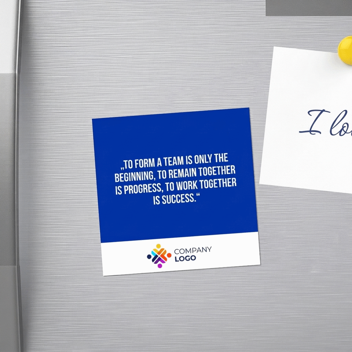 Individuell gestalteter Magnet 10x10 mit Logo und Text