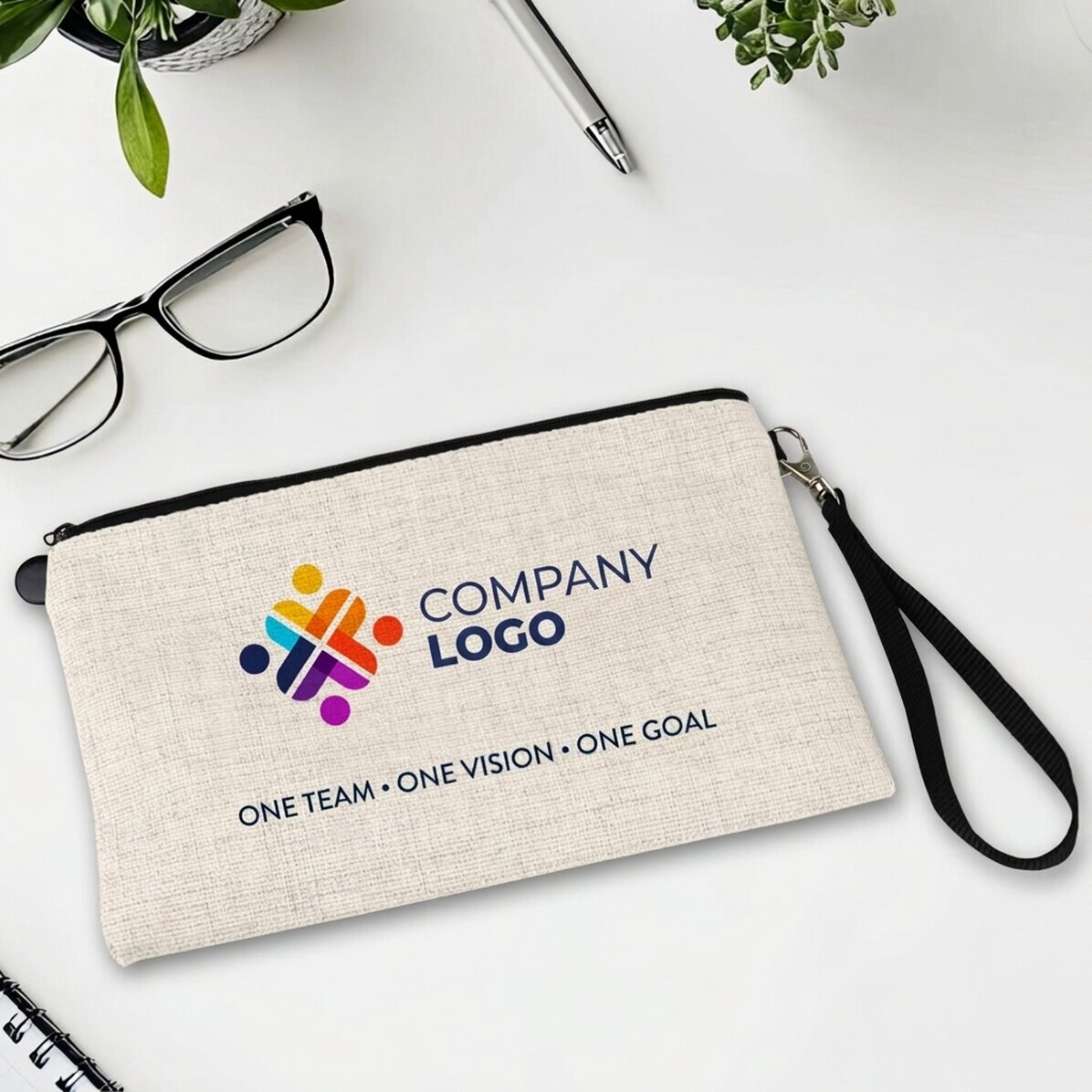 Personalisierte Accessoire-Tasche mit Logo und Text