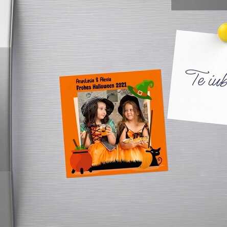 Individuell gestalteter 10x10-Magnet mit Foto und Text – Halloween