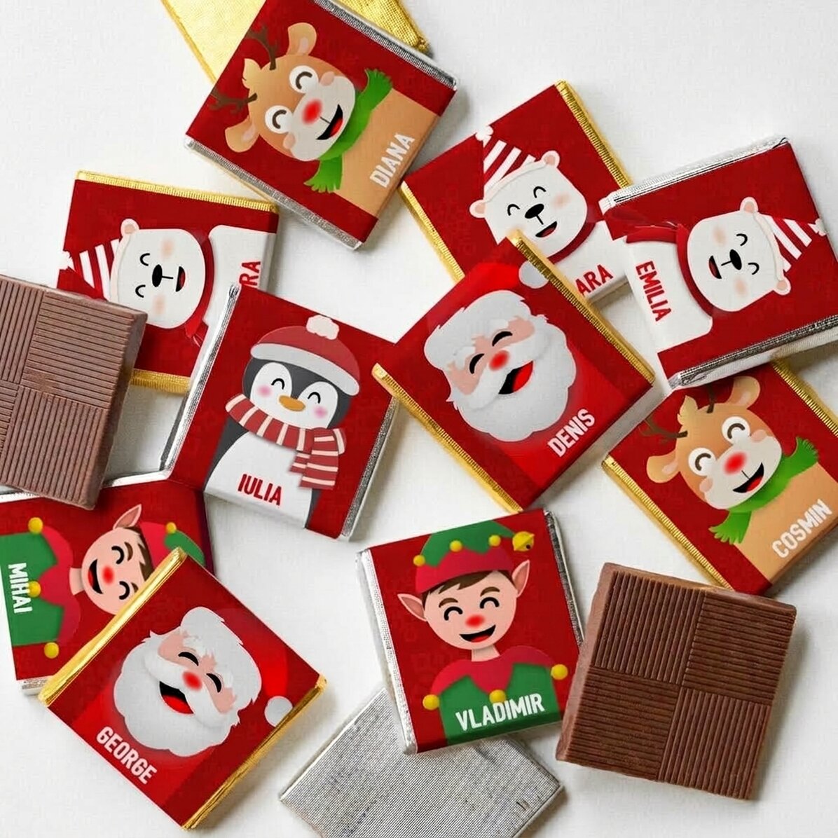 Set mit 10 personalisierten Mini-Pralinen mit Namen – Merry Christmas