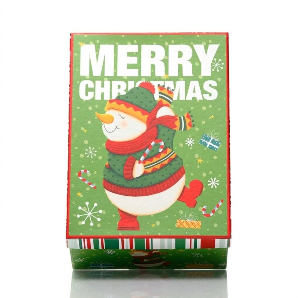 Grüne Weihnachts-Geschenkbox – Schneemann-Motiv