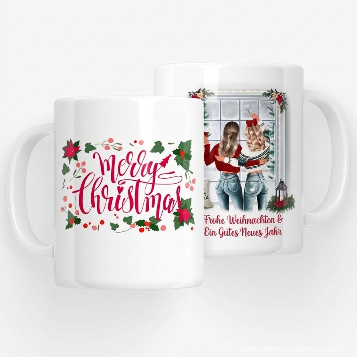 Personalisierte Tasse mit Namen für Freunde – Frohe Weihnachten