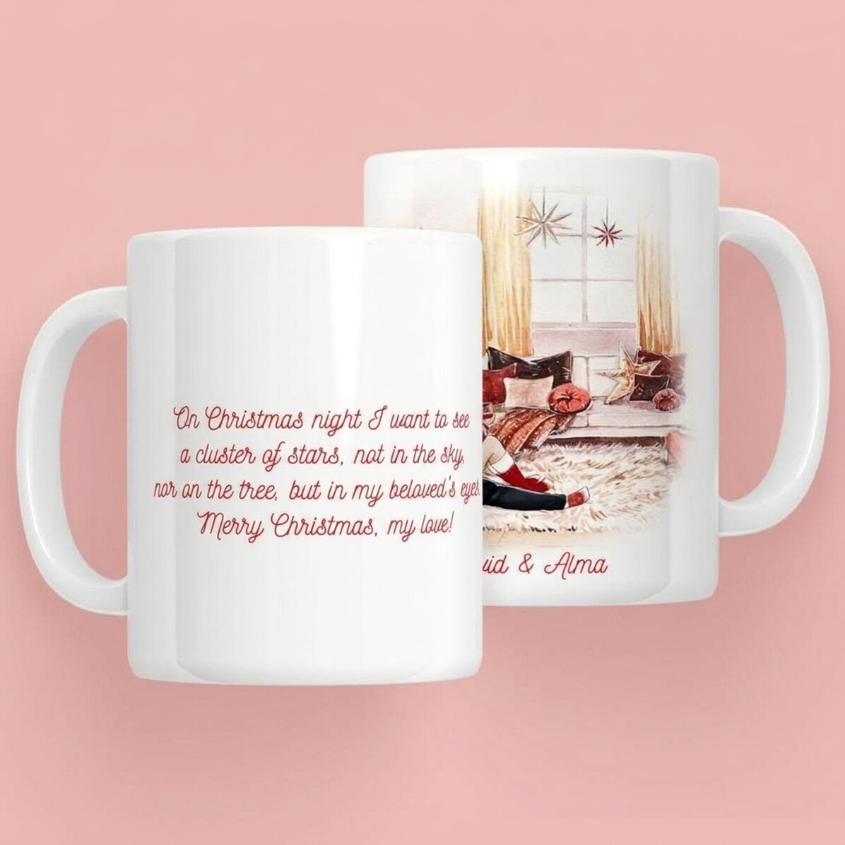 Personalisierte Tasse mit Namen und Botschaft für Paare – Unser wunderschönes Weihnachtsfest