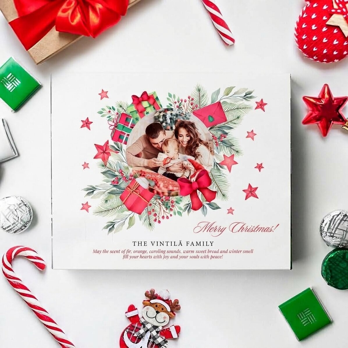 Personalisierte Pralinenschachtel mit Text und Foto – Weihnachtsgruß