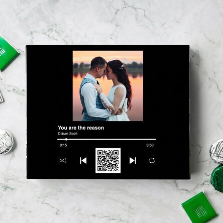 Personalised box of chocolates with a photo, text and QR code - Our melody