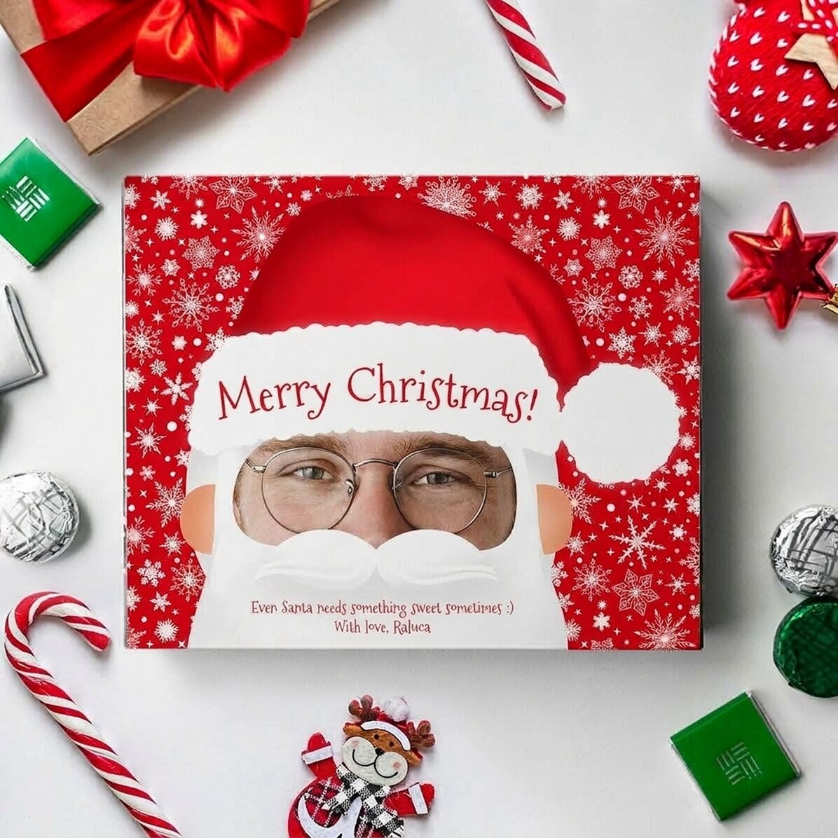 Personalisierte Pralinenschachtel mit Foto und Text – Weihnachtsmann