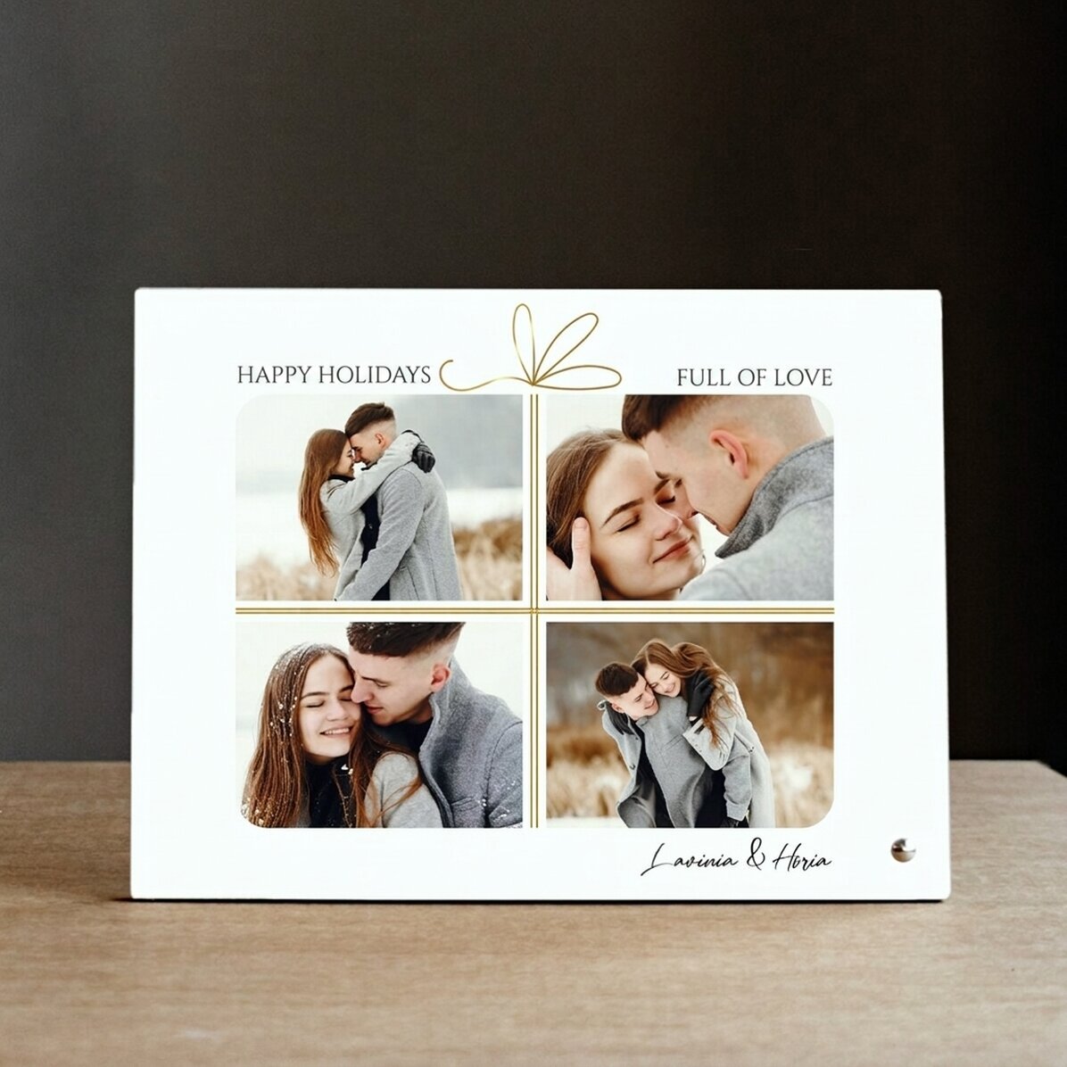 Personalisierter Fotorahmen für den Schreibtisch mit 4 Fotos und Text – Das perfekte Geschenk