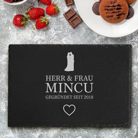 Individuell gravierte Schieferplatte mit Text – Mr & Mrs