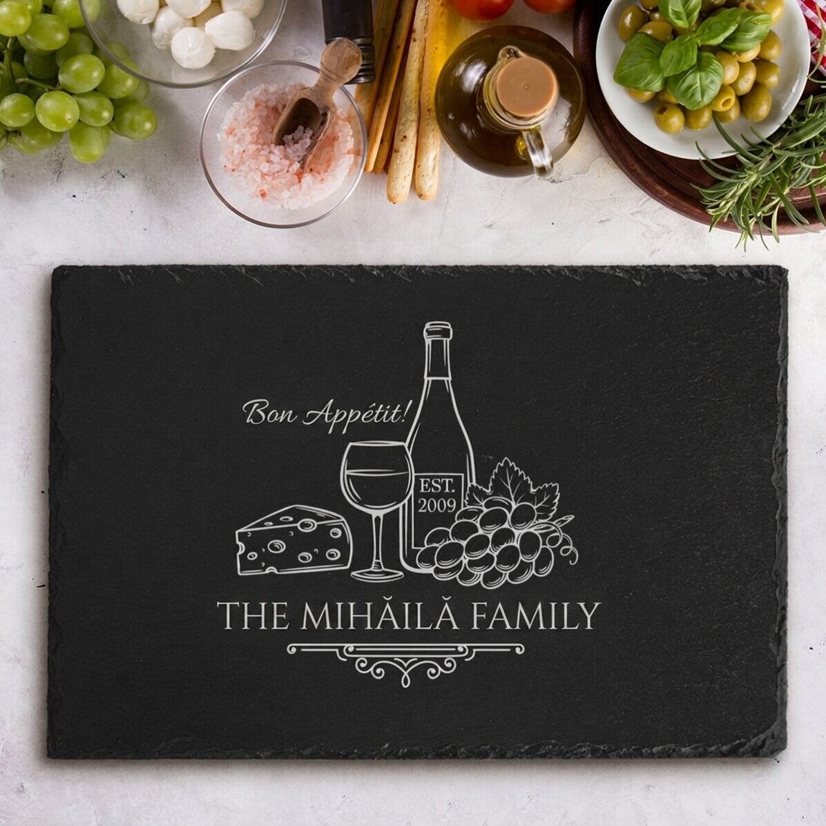 Individuell gravierte Schieferplatte mit Text – Family