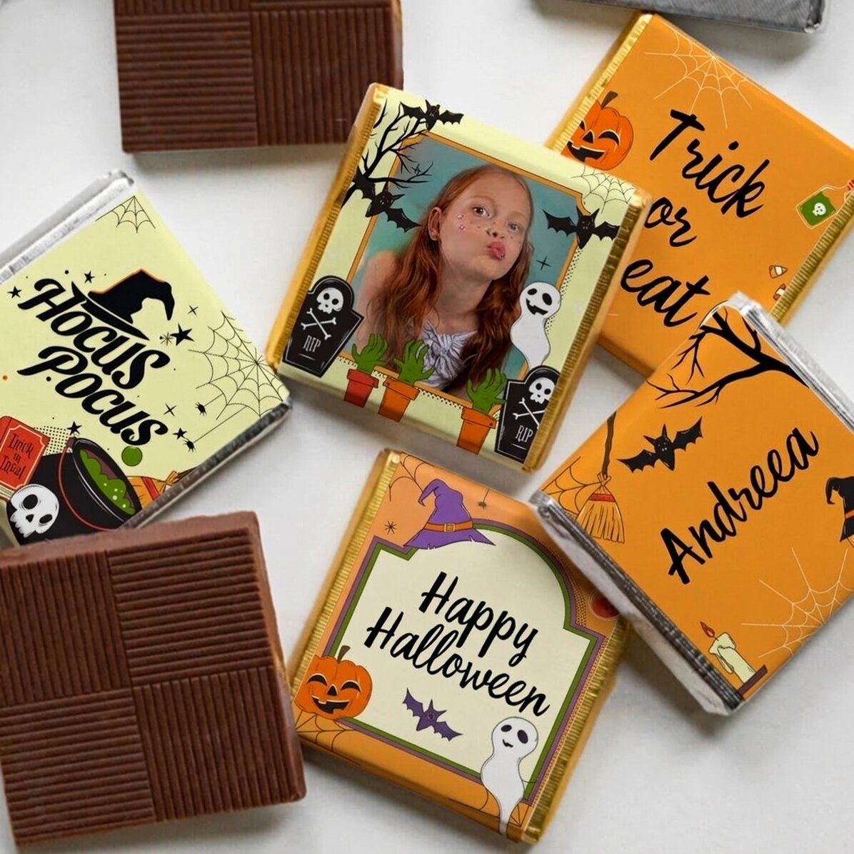 5er-Set personalisierte Mini-Pralinen mit Foto und Text – Halloween