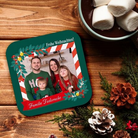 Personalisierter Gläserhalter mit Foto und Text – Frohe Weihnachten!