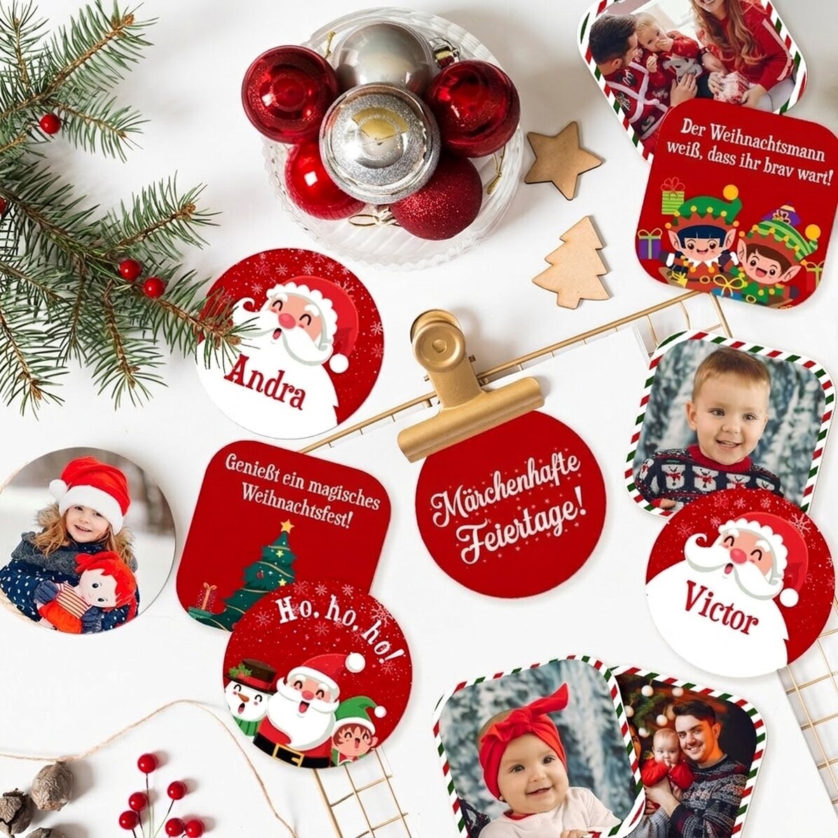 Set mit 12 personalisierten Aufklebern (selbstklebende Etiketten) – Frohe Weihnachten!