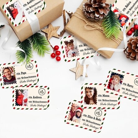 Set mit 8 personalisierten Aufklebern (selbstklebende Etiketten) – Mit lieben Grüßen, Weihnachtsmann