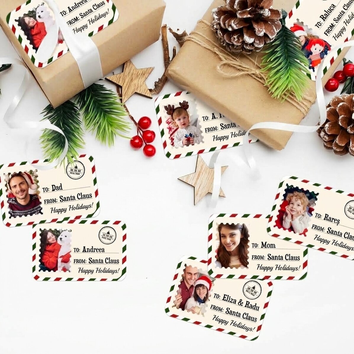 Set mit 8 personalisierten Aufklebern (selbstklebende Etiketten) – Mit lieben Grüßen, Weihnachtsmann