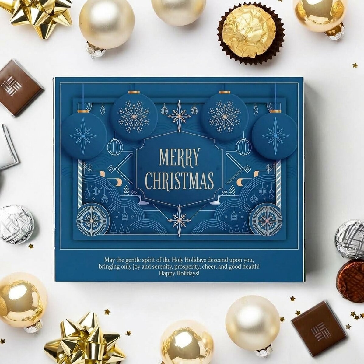 Personalisierte Pralinenschachtel mit Text – Blue Christmas