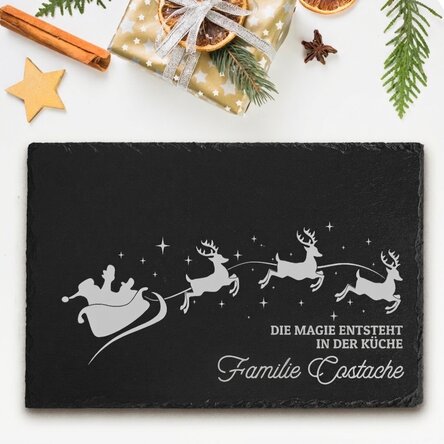 Individuell gravierte Schieferplatte mit Text – Der Zauber von Weihnachten