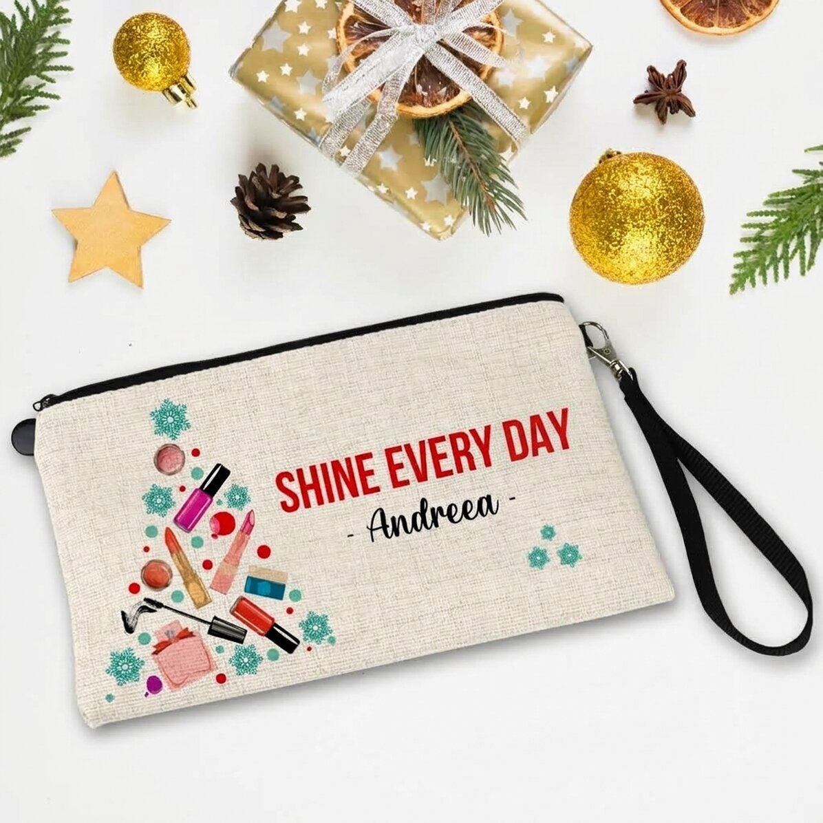 Individuell gestaltetes Make-up-Set mit Weihnachtsaufdruck