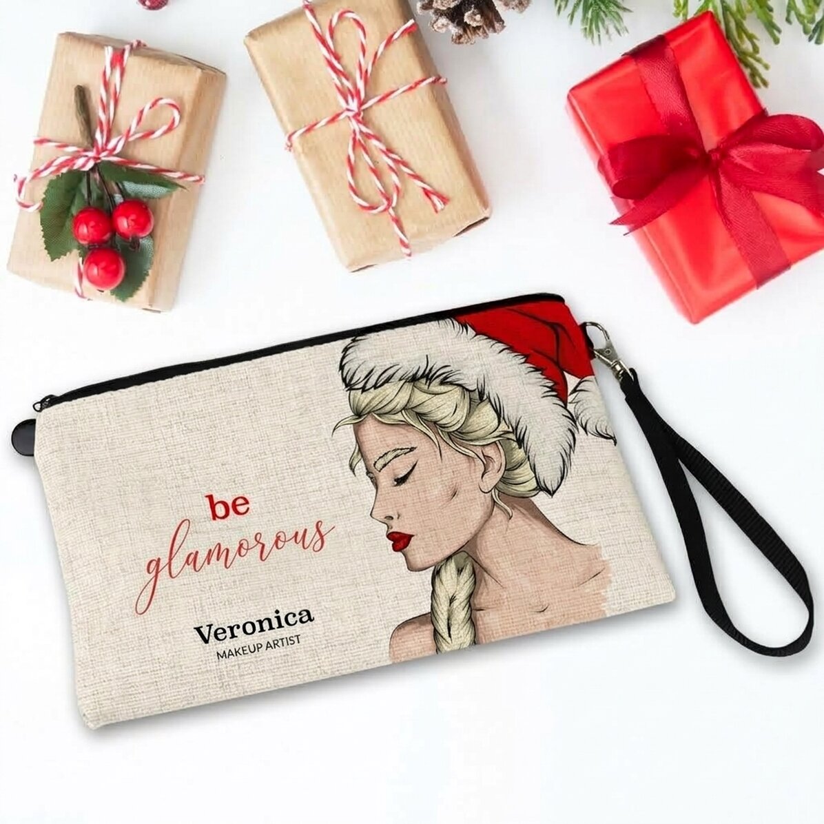 Individuell gestaltetes Make-up-Set mit der Aufschrift „Glamorous Christmas“