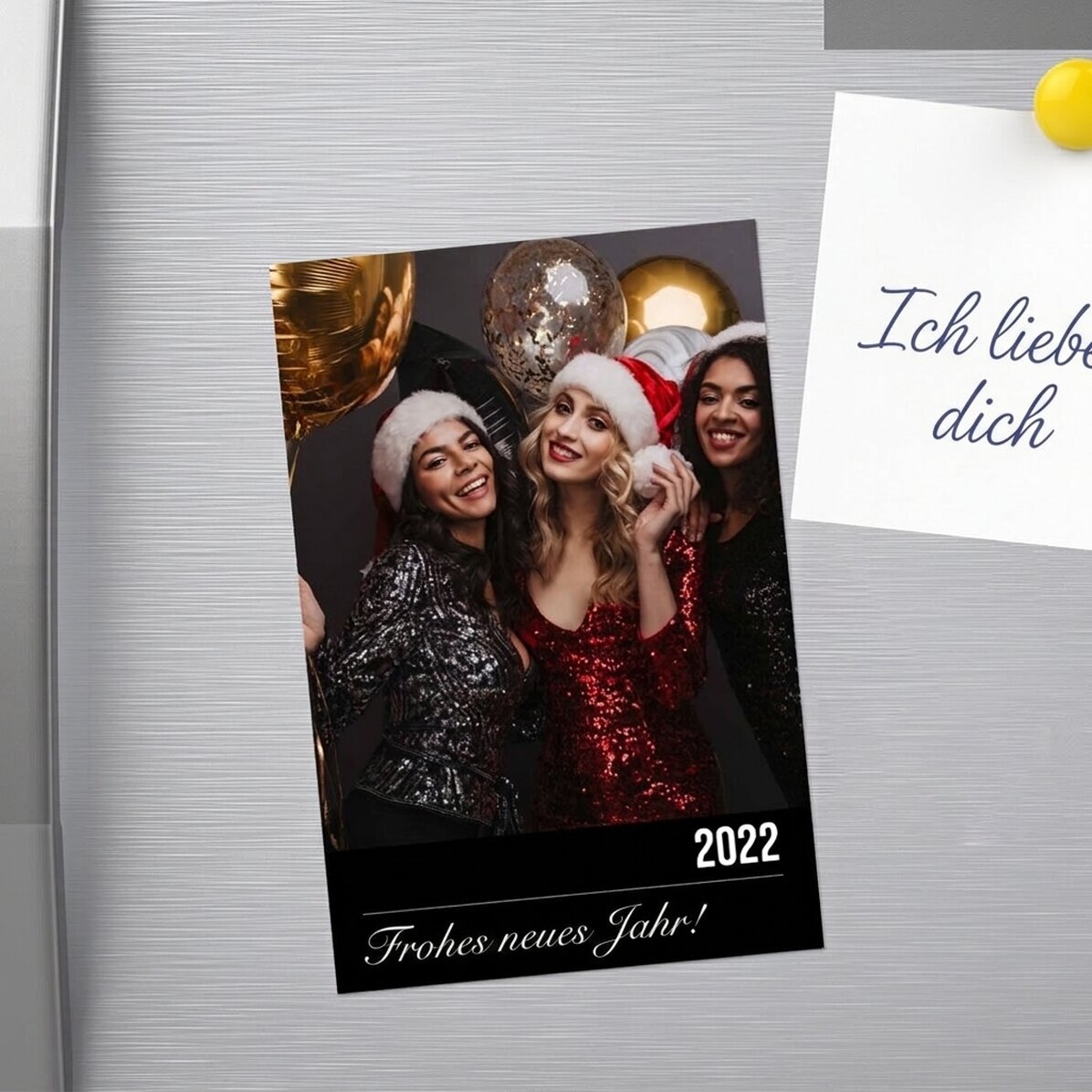 Individuell gestalteter Magnet (10 x 15 cm) mit Text und einem Foto – Happy New Year