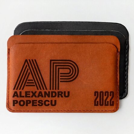 Personalisierte Lederbrieftasche mit Initialen, Namen und Jahreszahl
