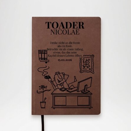 Personalisierter Lederkalender mit einer Botschaft zum Ruhestand