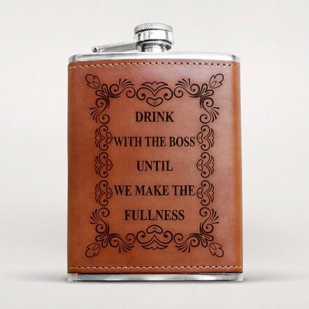 Leather-covered pocket flask personalised with message - Elegant