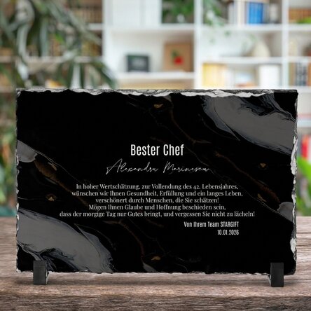 Individuell gestaltete Schiefertafel mit einer Botschaft für den Chef – Herzlichen Glückwunsch zum G