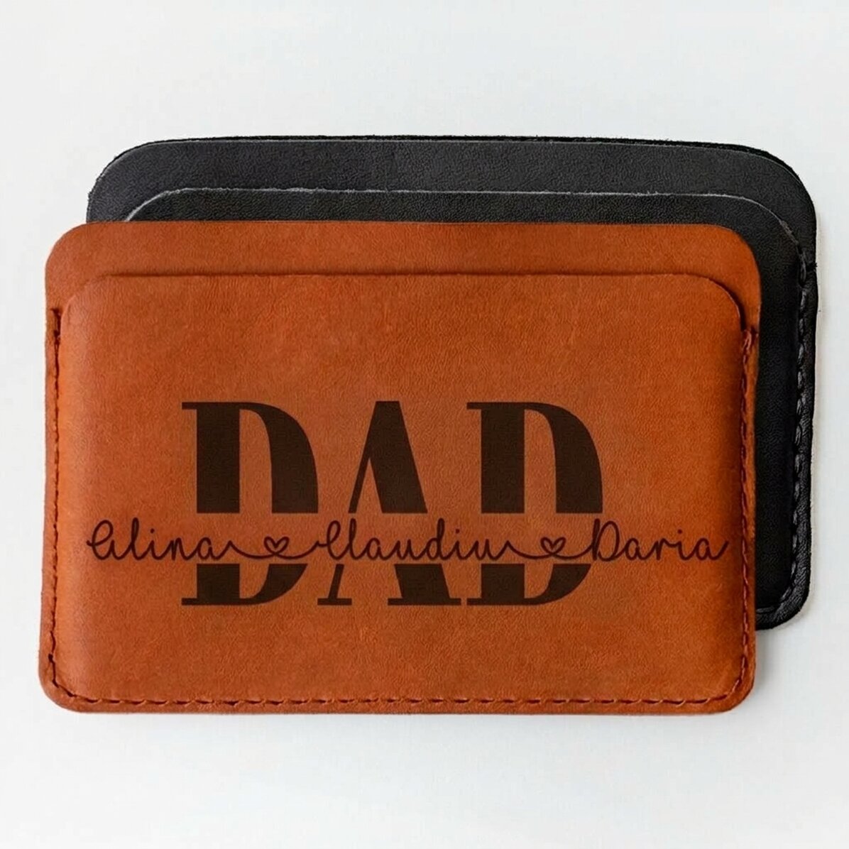 Personalisierte Lederbrieftasche mit den Namen der Kinder – TATA