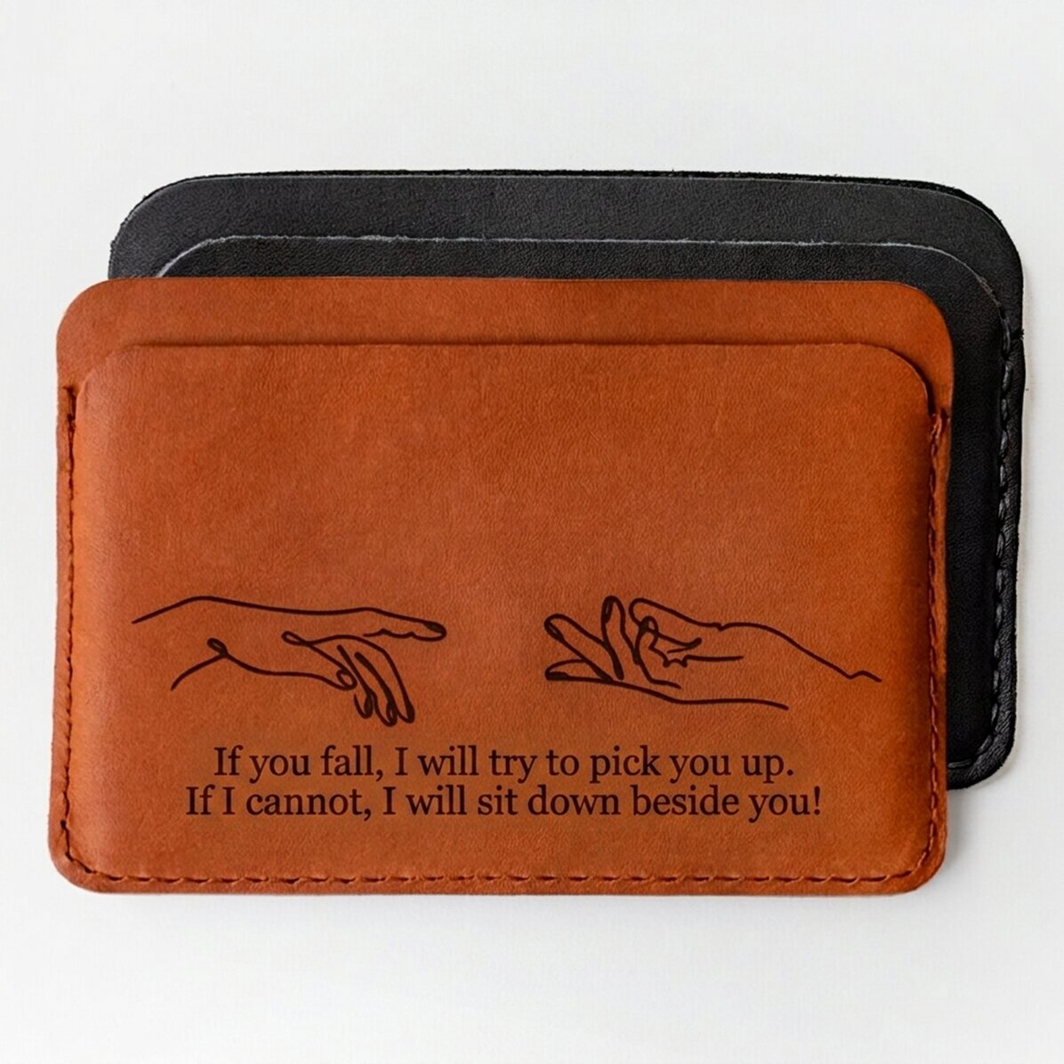 Personalisierte Lederbrieftasche mit Botschaft – Falls du mal hinfällst