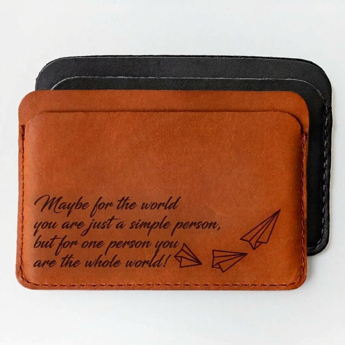 Personalisierte Lederbrieftasche mit Botschaft – Du bist die ganze Welt!