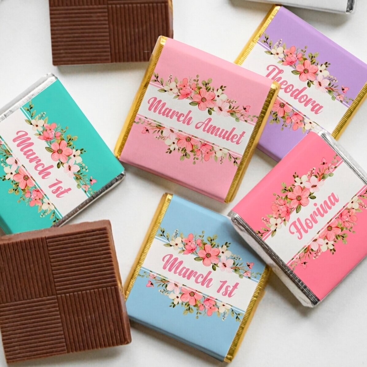 Personalisierte Mini-Schokolade mit Namen – Frühlingsblumen