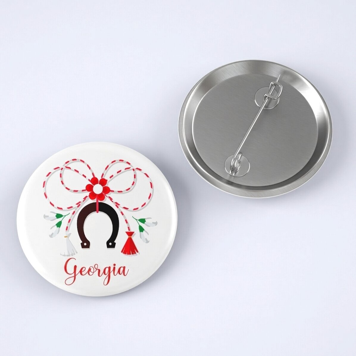 Personalisiertes Button mit dem Text „Hufeisen“